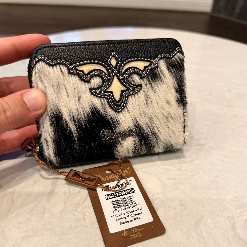 Wrangler Genuine Hair-On Cowhide Zip-Around Wallet Black - Picture 1 of 5